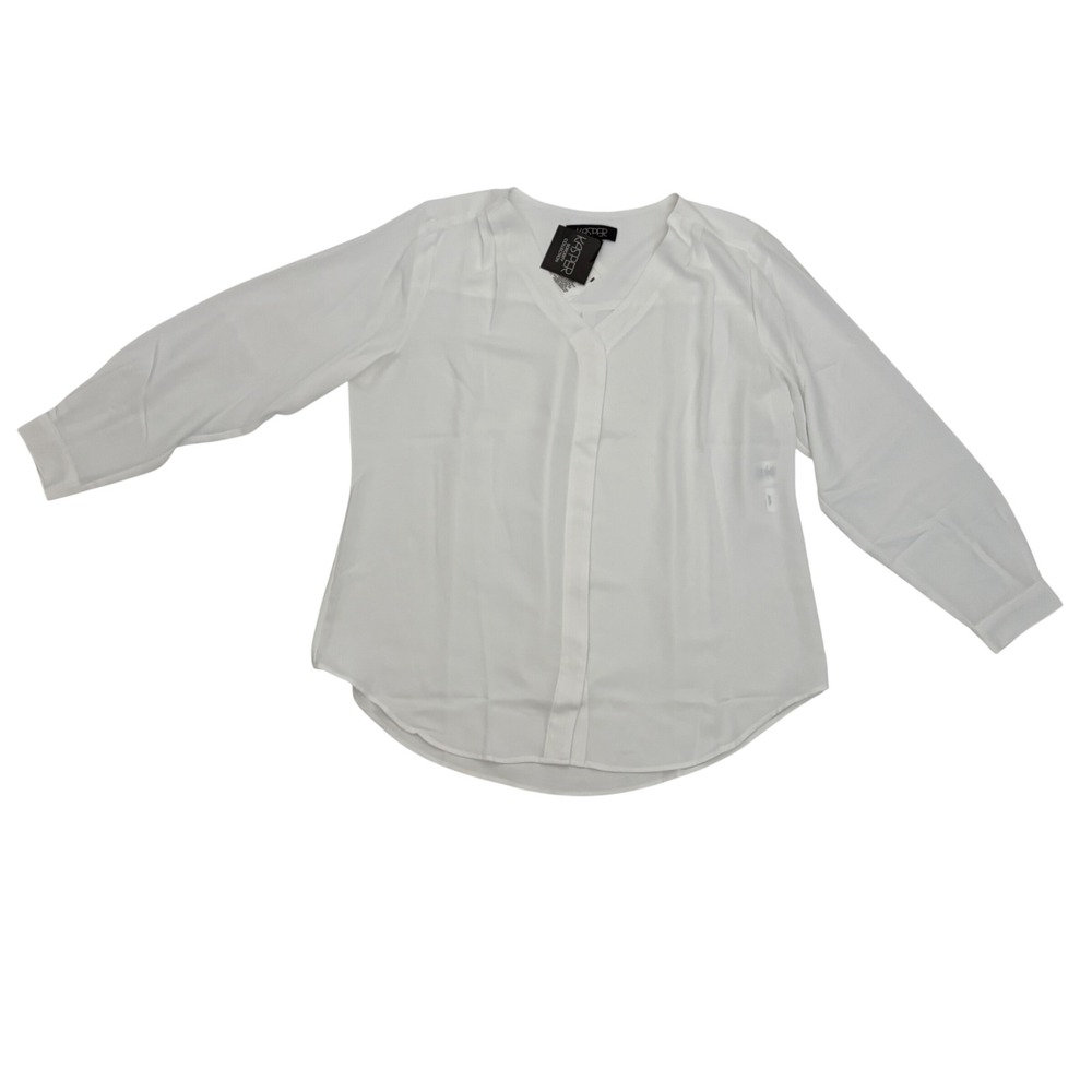 Kasper Sorority Collection Womens White V-Neck Long Sleeve Blouse Size 1X